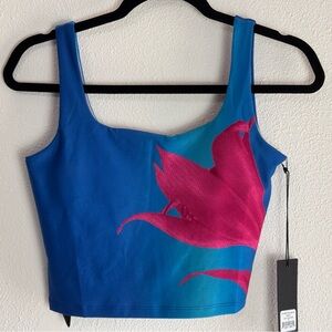 WEAR IT TO HEART THALIA BLUE FLORAL SPORT BRA TANK ATHLETIC YOGA MEDIUM NWT #13